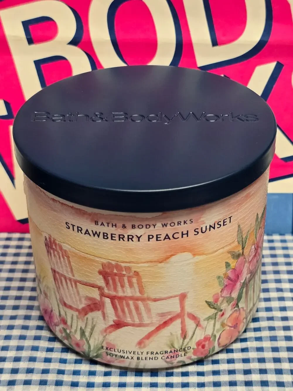 BBW Strawberry Peach Sunset Large 3 Wick Candle Home Fragrance